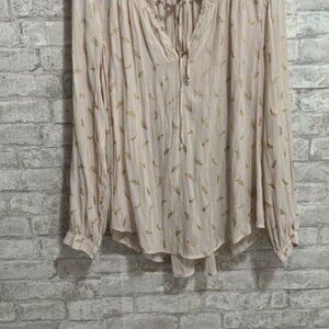 Metallic Gold Print Top Tie Blouse Cream